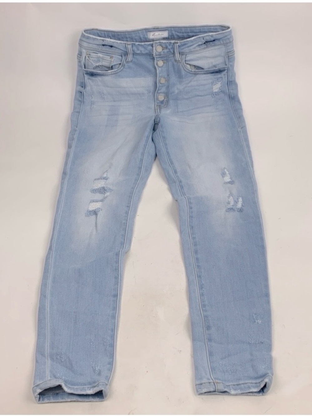 KanCan Kurvy Mid rise Light Blue Distressed Skinny Jeans Size 30 button fly